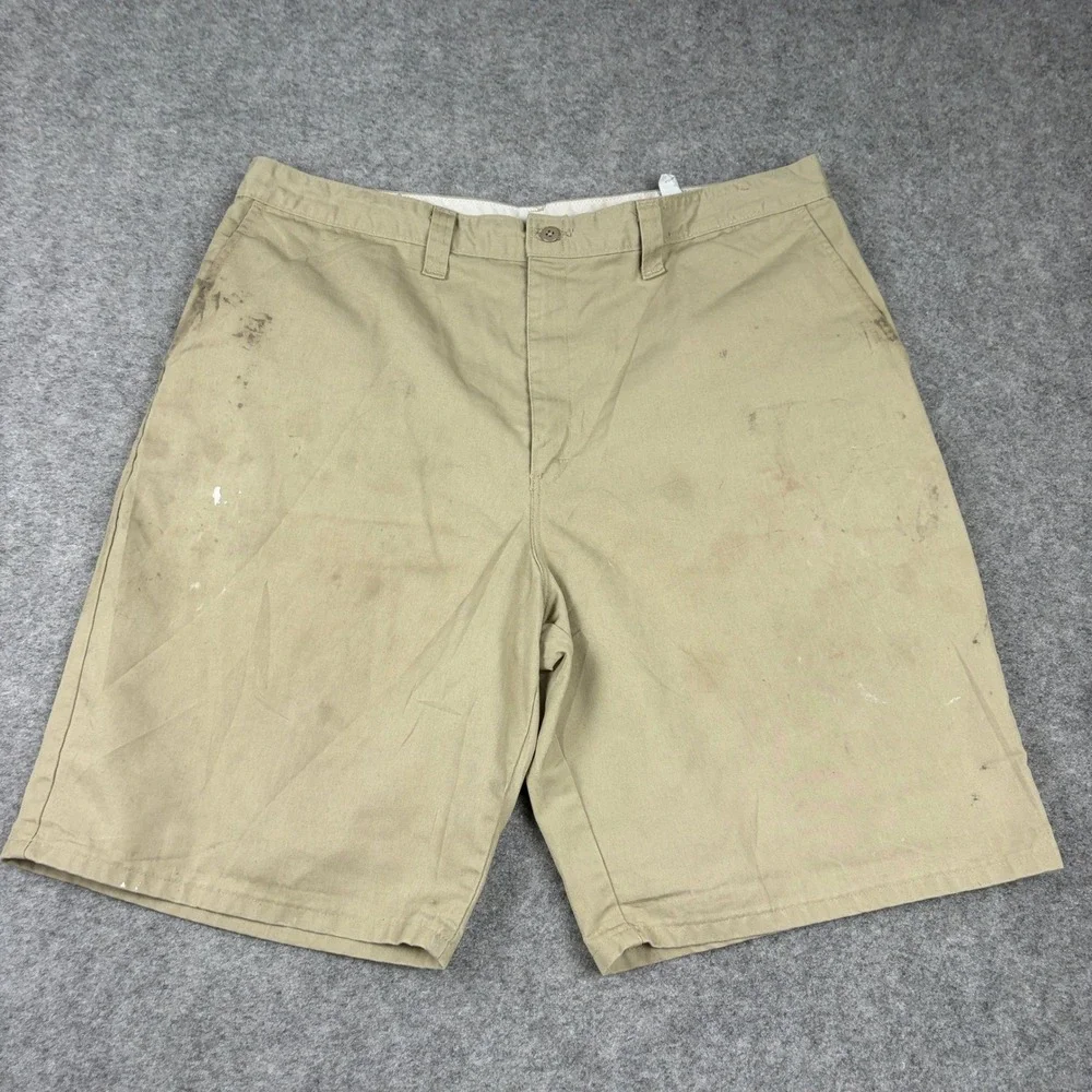 Dickies Chino Shorts Mens 40 Khaki Tan Distressed Workwear‎ Utility Outdoors 00s